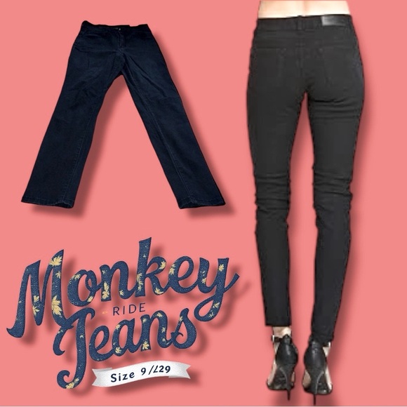 Monkey Ride Black High Waisted Comfortable Denim Jeans Juniors Size 9/29 EUC - Picture 1 of 16